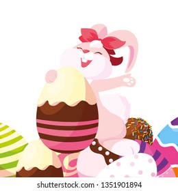 happy easter eggs painted with rabbit