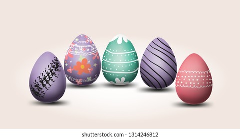 Happy easter eggs pastel color with different texture isolated background vector,elements,flyers,invitation,brochure,posters,banners,spring holiday