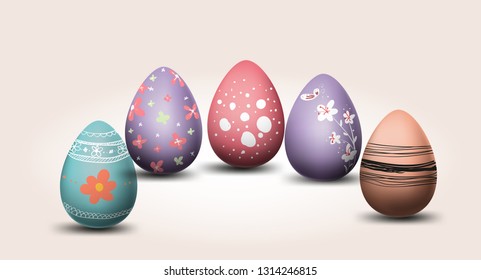 Happy easter eggs pastel color with different texture isolated background vector,elements,flyers,invitation,brochure,posters,banners,spring holiday