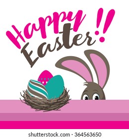 Happy Easter eggs and peeking bunny flat design EPS 10 vector royalty free stock illustration