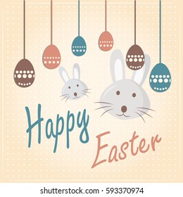 Happy Easter eggs and peeking bunny for greeting card , poster.