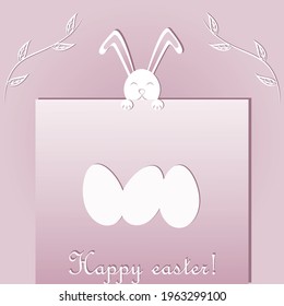 Сard Happy easter with eggs and rabbit 