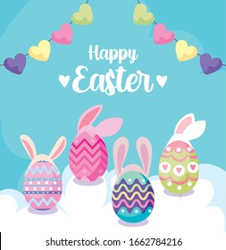 Happy easter eggs with rabbit ears design, Spring decoration holiday greeting ornament celebration festive season tradition and festival theme Vector illustration