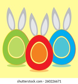 Happy easter eggs with rabbit ears. Vector illustration.