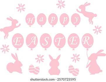 Happy easter eggs, rabbit, flower and ballon.
