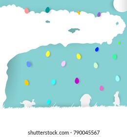 Happy easter eggs and rabbit paper art day. Illustration Of Happy Easter Day Celebration 