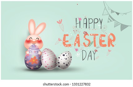 Happy easter eggs and rabbit  pastel color with different texture isolated background  