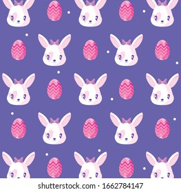 Happy easter eggs and rabbits background design, Spring decoration holiday greeting ornament celebration festive season tradition and festival theme Vector illustration