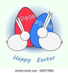 Happy Easter Eggs with rabbits. Vector illustration.