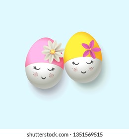 Happy Easter Eggs with retro swimming cap - pantomime actor pierrot style