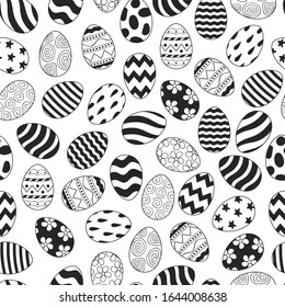 Happy Easter eggs seamless pattern. Cute hand drawn spring holiday texture for textile or wrapping paper.