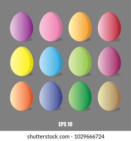 Happy easter eggs set of color gradient. illustration vector