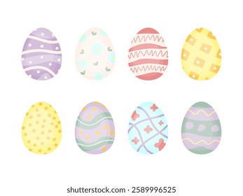 Happy Easter. Easter eggs set, colorful decorated eggs. Vector illustration.