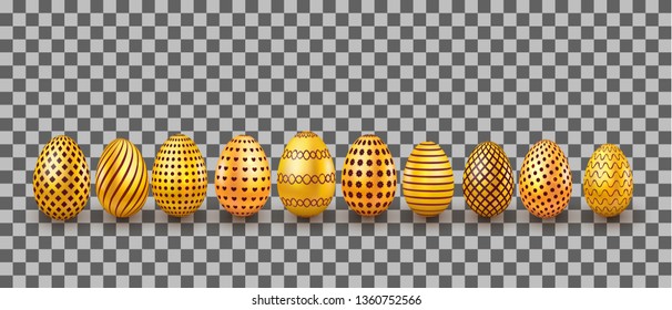 Happy Easter eggs. Set of eggs with different texture isolated on a transparent background. Vector illustration
