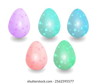 Happy Easter Eggs set with different Pastel color Watercolor textures isolated on a transparent background.Spring holiday. Collection of colourful hand painted decorated vector 3D easter eggs