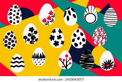 Happy Easter  eggs set. Graphic modern vector illustration. 