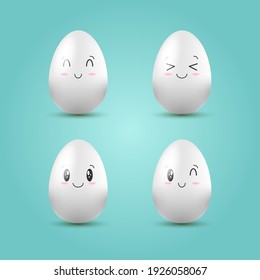 Happy easter eggs set. Kawaii eggs with cute faces. Vector illustration