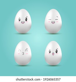 Happy easter eggs set. Kawaii eggs with cute faces. Vector illustration