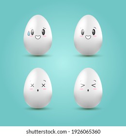 Frohe Ostereier-Set. Kawaii Eier mit süßen Gesichtern. Vektorgrafik