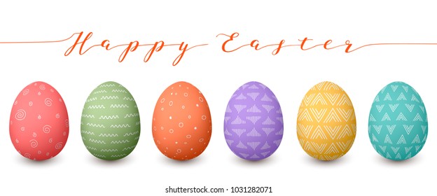 Happy Easter eggs. Set of whtie Easter eggs with different simple textures on white background.