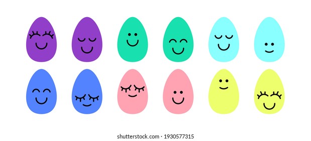 Happy Easter eggs with smile or emoji. Bright colors. Cute easter eggs with cute faces. Happy Easter card illustration vector