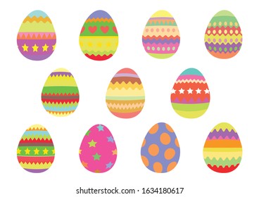 Happy easter eggs. Spring summer holiday. Collection of Easter eggs on a white background. Isolated Vector Illustration.