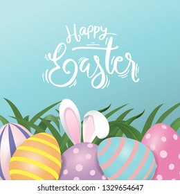 Happy easter eggs sweet and kid design background. Vector illustration. Design layout for invitation, card, menu, flyer, banner, poster, voucher, sale promotion.