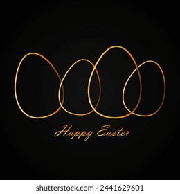 Happy Easter. Easter eggs. Symbol Easter with golden glitter frame, holiday background. Vector illustration