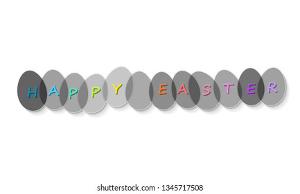 Happy Easter Eggs with text. Easter greeting card.