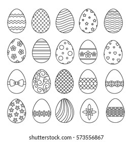 Happy easter eggs thin line vector icons on white background