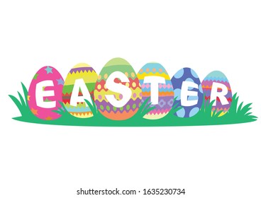 Happy easter eggs title design. Spring summer holiday. Easter eggs on a white background. Isolated Vector Illustration.