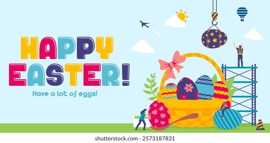 Happy easter (easter eggs) vector banner illustration 