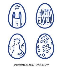 Happy Easter eggs vector card illustration hand drawn with easter eggs. Easter Sunday holiday. 