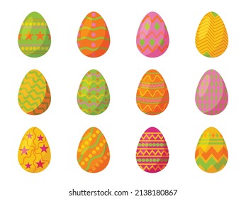 Happy Easter eggs vector set. Easter eggs with different texture on a white background.Spring holiday.Vector Illustration.