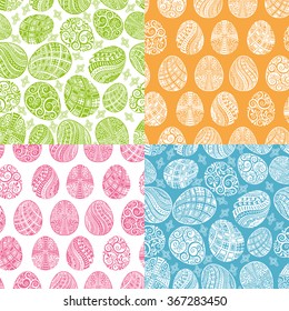 Happy Easter eggs.Hand drawing eggs seamless pattern set.Vintage vector background.Easter egg shape with swirls pattern,hand drawing ornament.Easter ornate decoration for greeting Card,wrap,wallpaper