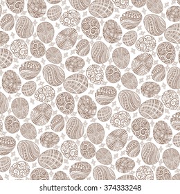 Happy Easter eggs.Hand drawing eggs pattern background,backdrop.Vintage vector decoration.Easter egg shape with swirls pattern texture.Easter ornament for greeting Card,wallpaper,templates