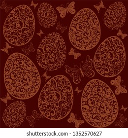 Happy Easter! Elegant brown color background with egg. Cute easter pattern. Vector Illustration