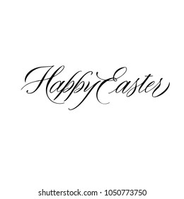 Happy Easter elegant modern script. Holiday postcard. Vector hand drawn card. Vintage text design. Beautiful brush calligraphy.