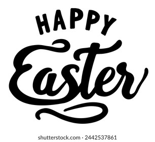 feliz pascua elegante sofisticado estilo de caligrafía dibujado a mano para los saludos de vacaciones ilustración vectorial blanco negro letras de texto aisladas sobre fondo blanco