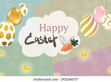 Happy easter element for design. Happy easter illustration with colorful painted egg and rabbit ears. Design template for Banner, flyer, invitation, greeting card, poster.