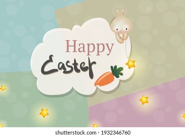 Happy easter element for design. Happy easter illustration with colorful painted egg and rabbit ears. Design template for Banner, flyer, invitation, greeting card, poster.