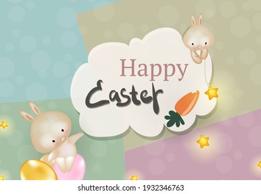 Feliz elemento de Semana Santa para el diseño. Feliz ilustración de Semana Santa con coloridos oidos pintados de huevo y conejo. Plantilla de diseño para banner, volante, invitación, tarjeta de saludo, afiche.
