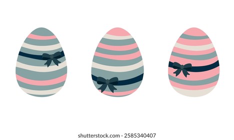 Happy Easter elements collection, cute holiday bunnies, eggs and flowers. Vector illustration in pastel colors