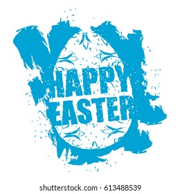 Happy easter emblem. Egg symbol Religion holiday. Grunge style. Brush and splashes.