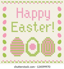 Happy Easter embroidery cross-stitch greeting card.