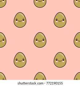 Happy Easter emoji seamless pattern. Eggs emoticons on pink background. Flat design, vector illustration EPS10