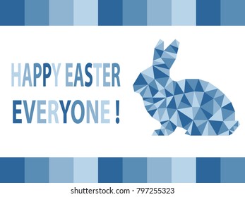 Happy Easter Everyone Greeting Card, Banner with gradient blue color with rabbit in polygon vector