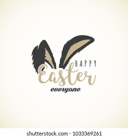 Happy Easter Everyone. Typographical greeting card with funny bunny ears.Eps10.