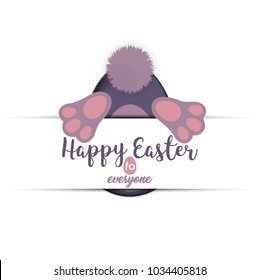 Happy Easter to Everyone. Vector greeting card with egg shaped paper cut layout.