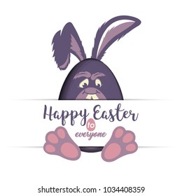 Happy Easter to Everyone. Vector greeting card with Easter egg shaped Bunny. Paper cut layout.